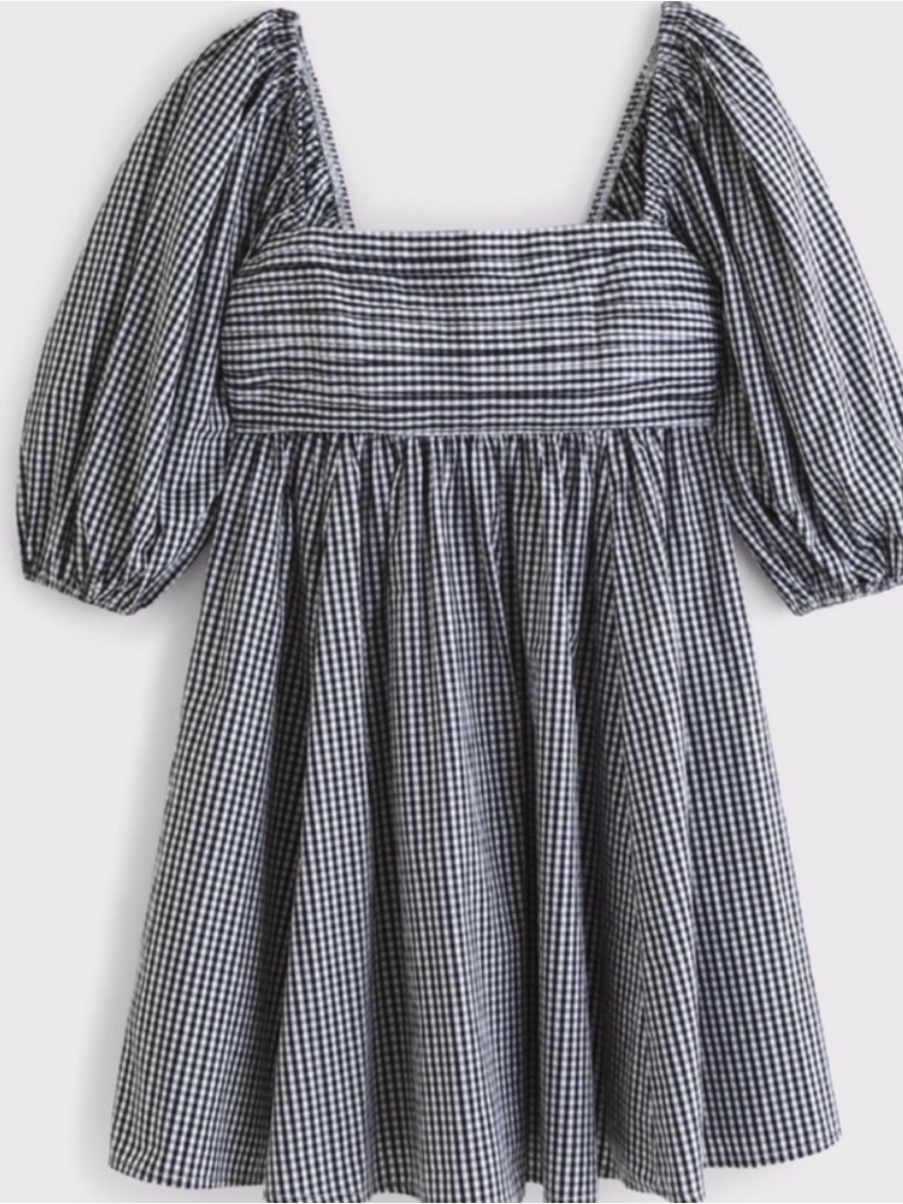 Abercrombie & Fitch Black and White Gingham Puff-Sleeve Dress